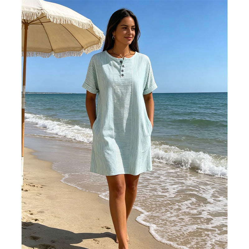 Damen lässiges gestreiftes Kurzarm-T-Shirt-Kleid