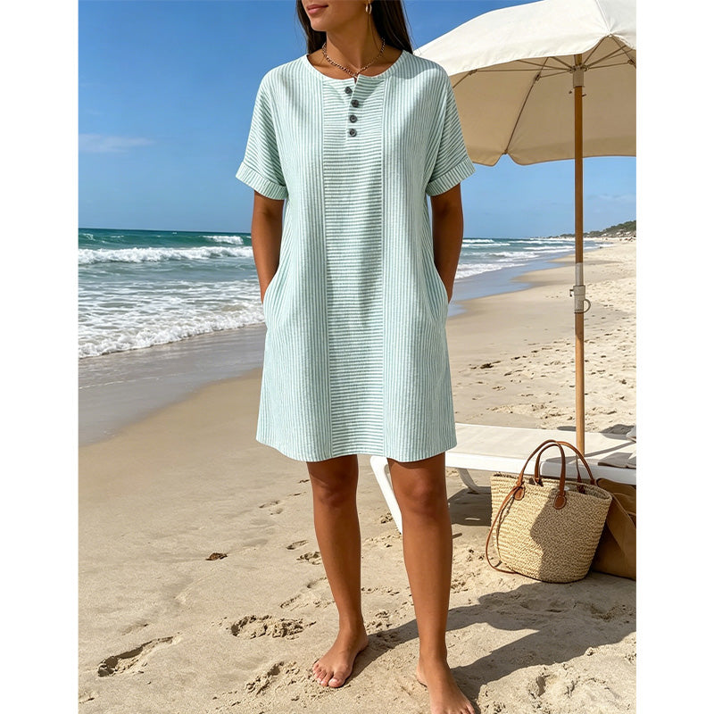 Damen lässiges gestreiftes Kurzarm-T-Shirt-Kleid