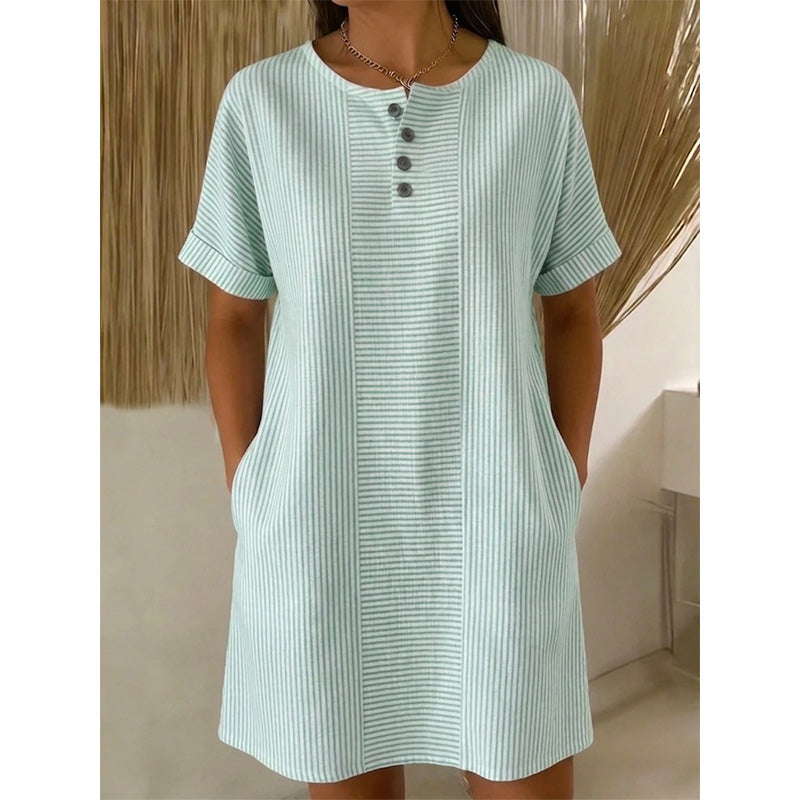 Damen lässiges gestreiftes Kurzarm-T-Shirt-Kleid