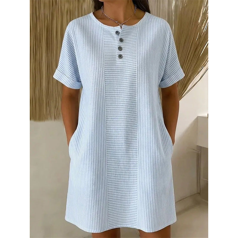 Damen lässiges gestreiftes Kurzarm-T-Shirt-Kleid
