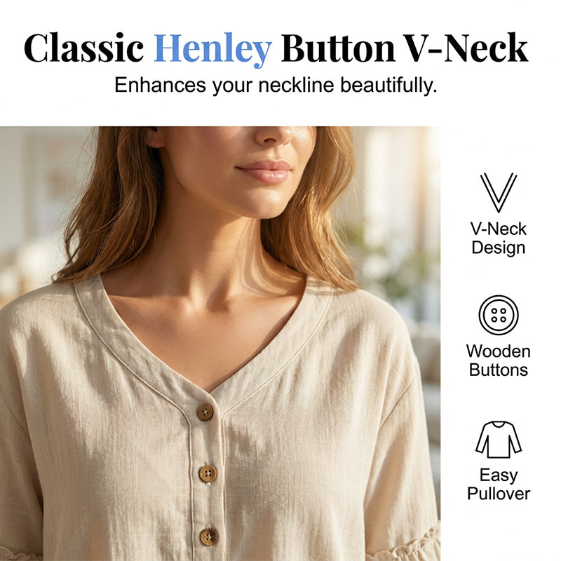 ⏰ LIMITED-TIME OFFER! 🌸 V-Ausschnitt Rüschenbluse – atmungsaktiver Strukturstoff – feminin & figurschmeichelnd – perfekt für Alltag & Büro