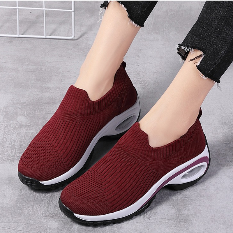 Damen Slip-On-Strick-Mesh-Laufschuhe