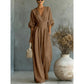Damen V-Ausschnitt Hochtaillierter Weitbein-Jumpsuit