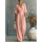 Damen V-Ausschnitt Hochtaillierter Weitbein-Jumpsuit