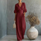 Damen V-Ausschnitt Hochtaillierter Weitbein-Jumpsuit