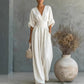 Damen V-Ausschnitt Hochtaillierter Weitbein-Jumpsuit