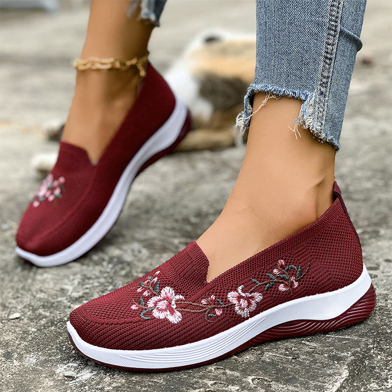 Damen Blumenbestickte Mesh-Slip-On-Schuhe