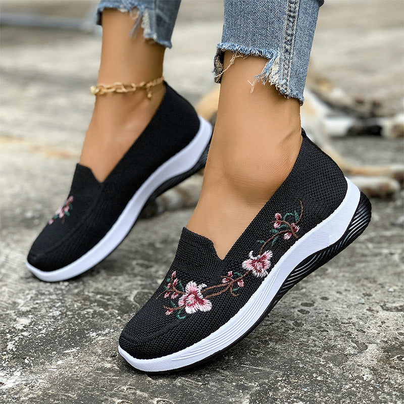 Damen Blumenbestickte Mesh-Slip-On-Schuhe