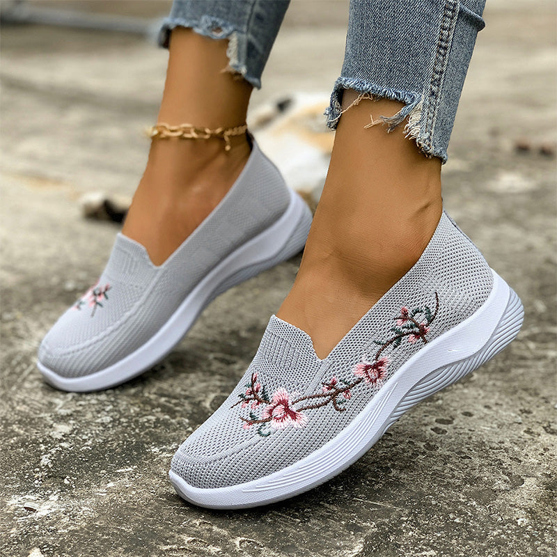 Damen Blumenbestickte Mesh-Slip-On-Schuhe