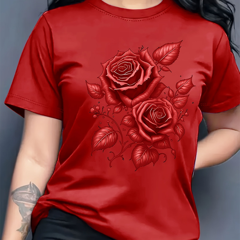 Elegantes Damen-T-Shirt mit Rosen-Print