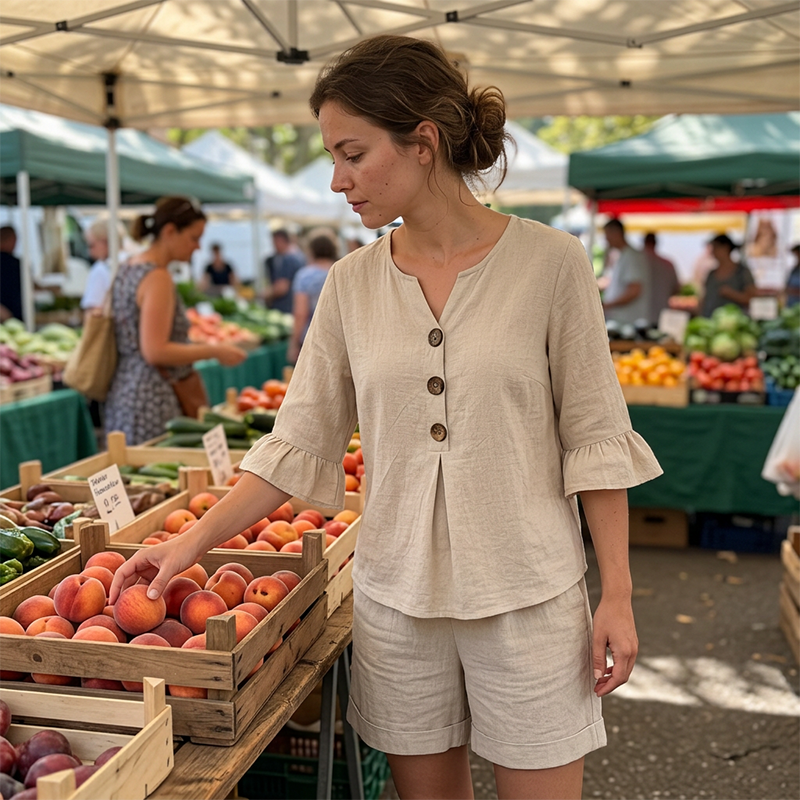 Damen lässiges zweiteiliges Baumwoll-Outfit