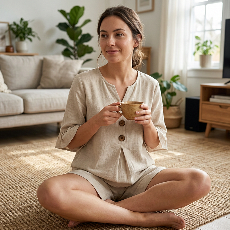 Damen lässiges zweiteiliges Baumwoll-Outfit