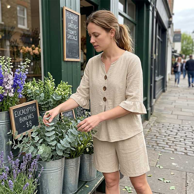 Damen lässiges zweiteiliges Baumwoll-Outfit