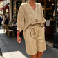 Damen lässiges V-Ausschnitt-Oberteil und Shorts Set