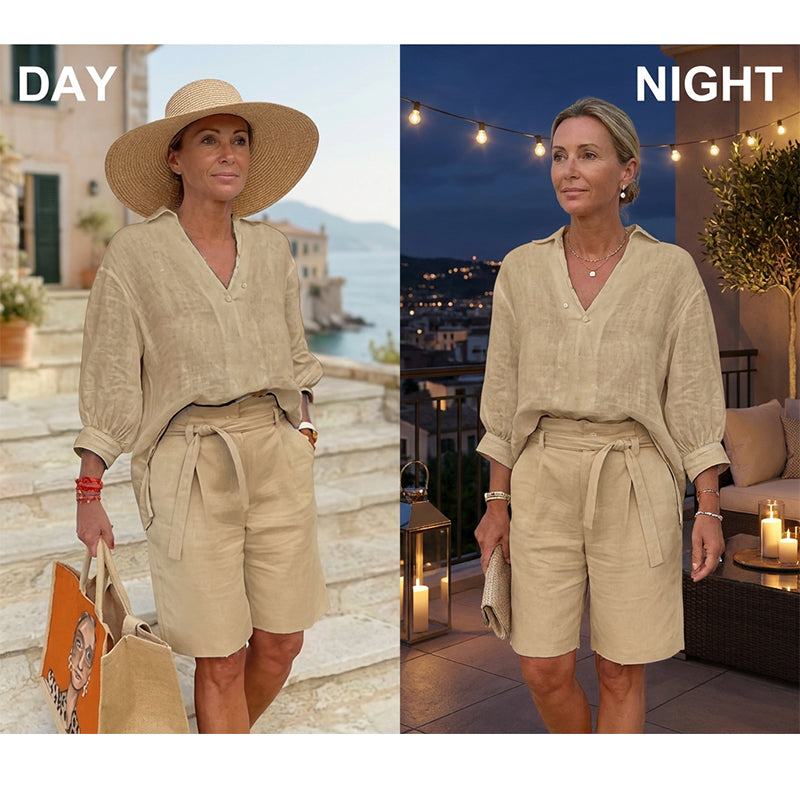 Damen lässiges V-Ausschnitt-Oberteil und Shorts Set