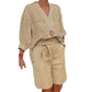 Damen lässiges V-Ausschnitt-Oberteil und Shorts Set