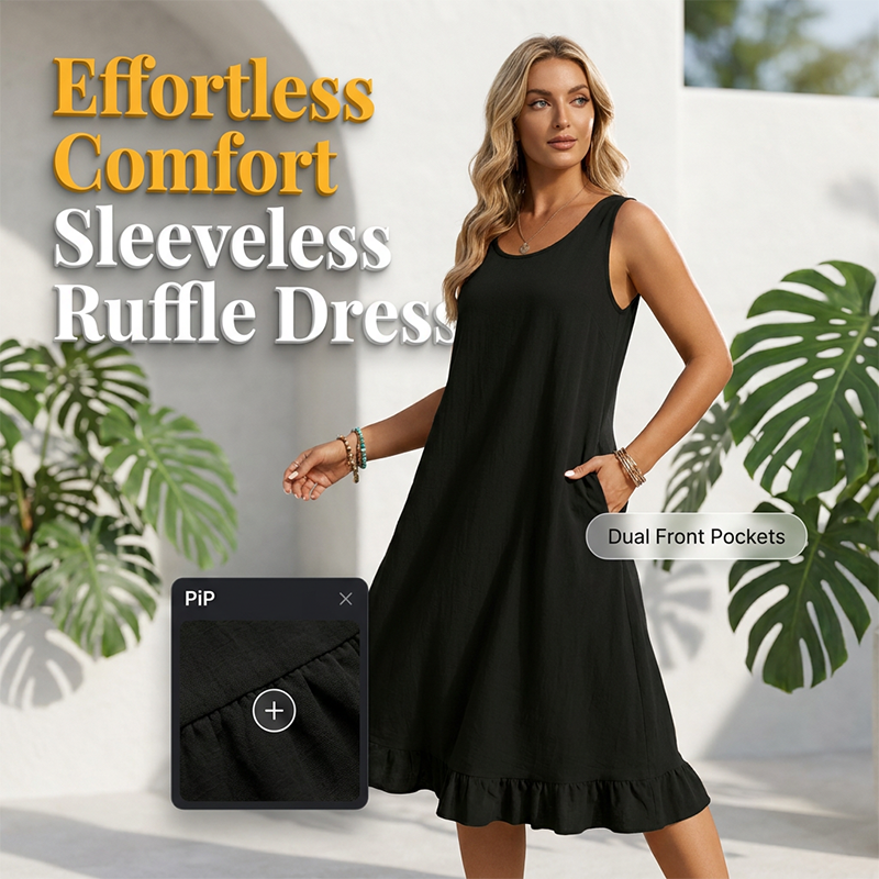 Damen lässiges ärmelloses Rüschenkleid