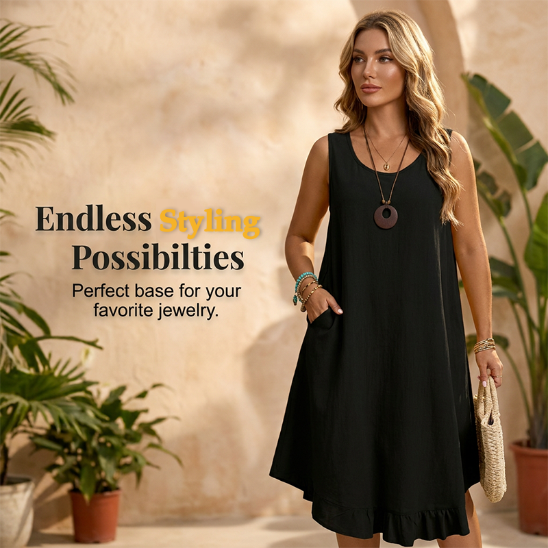 Damen lässiges ärmelloses Rüschenkleid