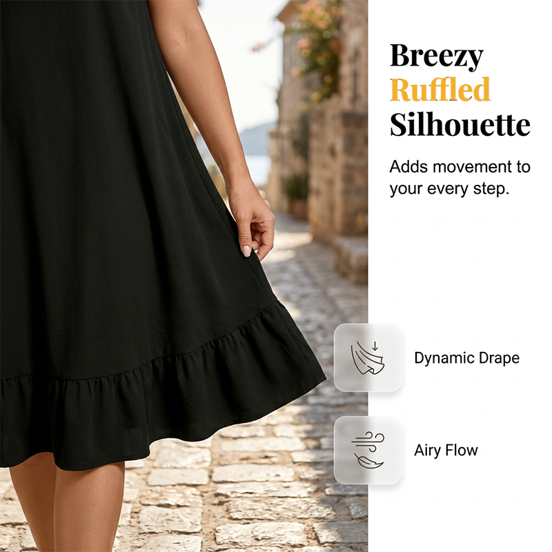 Damen lässiges ärmelloses Rüschenkleid