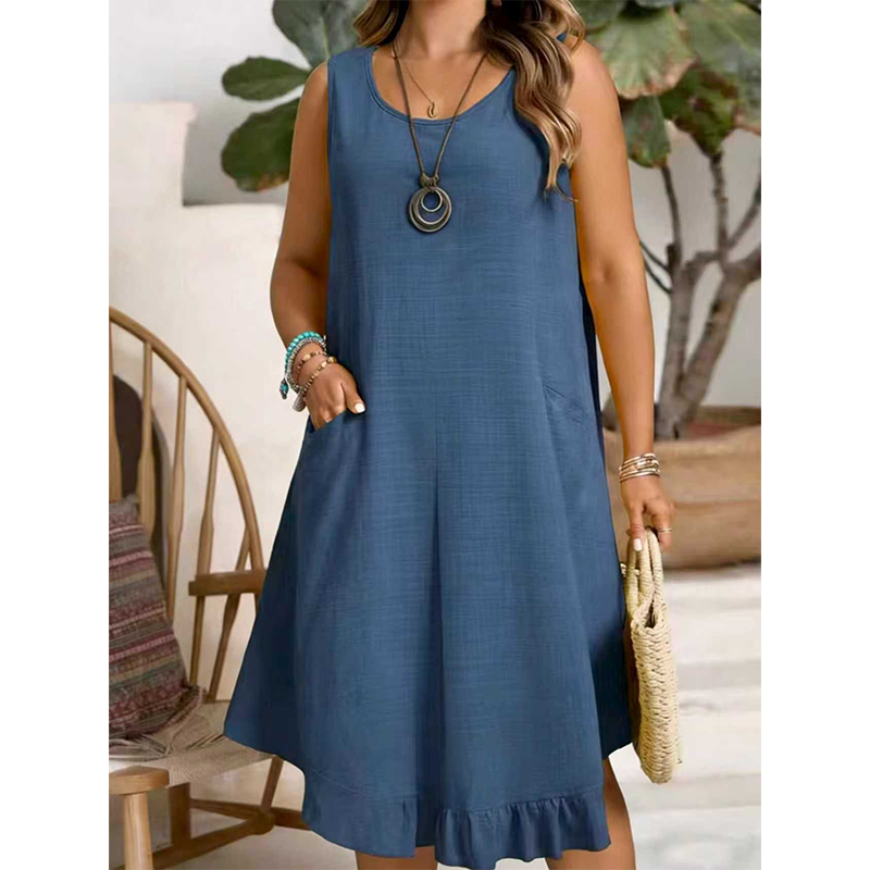 Damen lässiges ärmelloses Rüschenkleid
