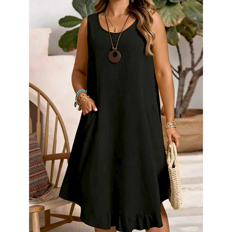 Damen lässiges ärmelloses Rüschenkleid
