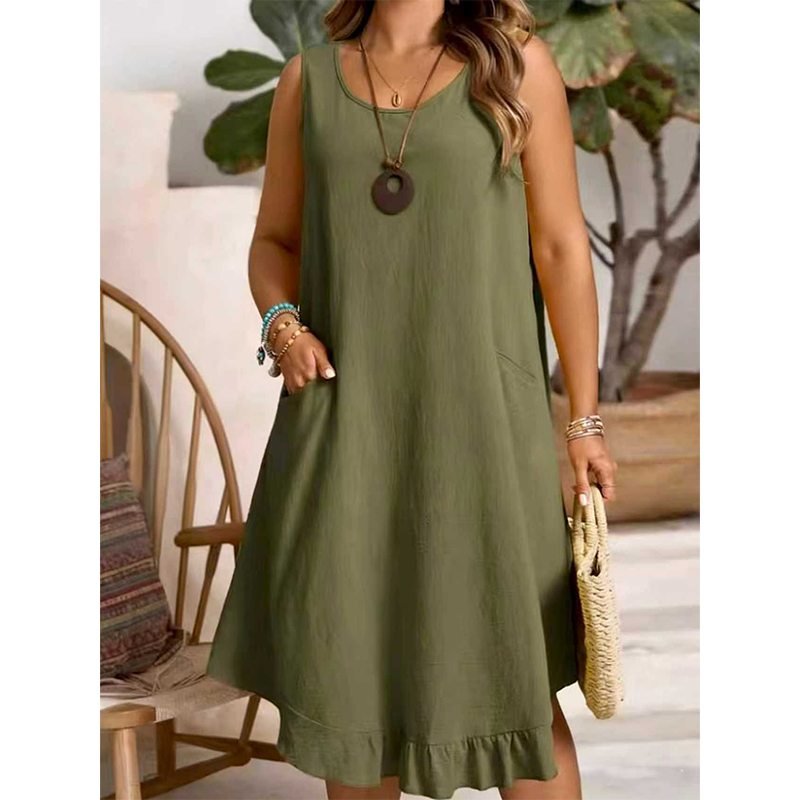 Damen lässiges ärmelloses Rüschenkleid