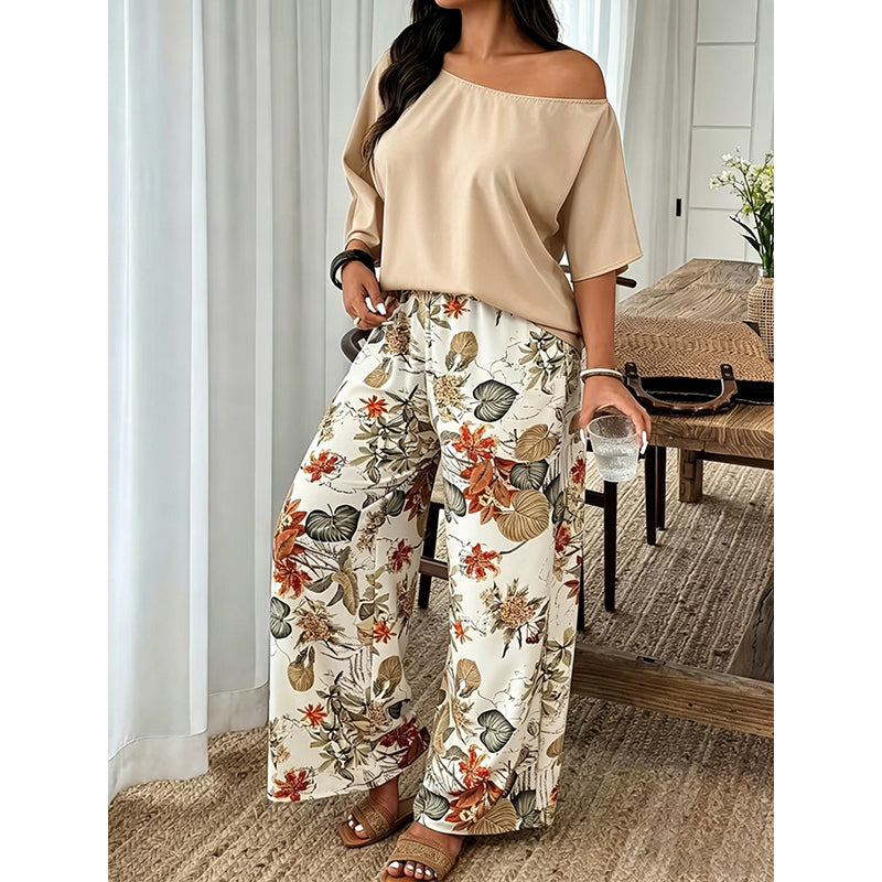 2-teiliges Set aus schulterfreiem Oberteil und bedruckter Hose für Damen