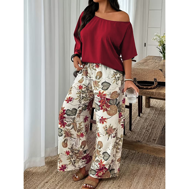 2-teiliges Set aus schulterfreiem Oberteil und bedruckter Hose für Damen