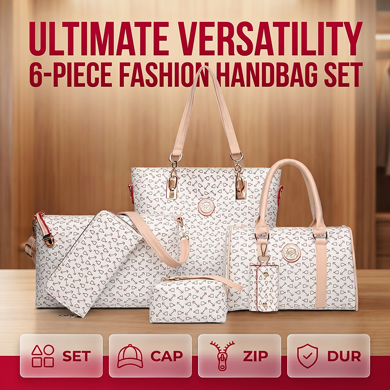 Damen 6-teiliges Handtaschen-Set mit modischem Knochenmuster