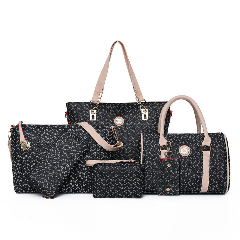 Damen 6-teiliges Handtaschen-Set mit modischem Knochenmuster
