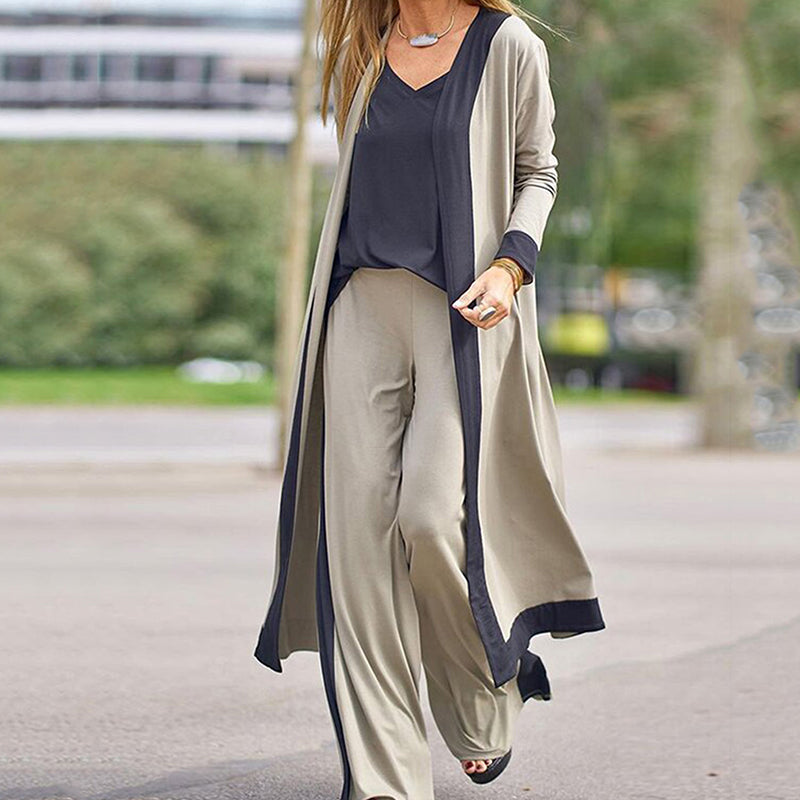 ⌛50 % Rabatt auf Neuheiten – 3-teiliges Damen-Set aus kontrastfarbener Strickjacke, Weste und Hose