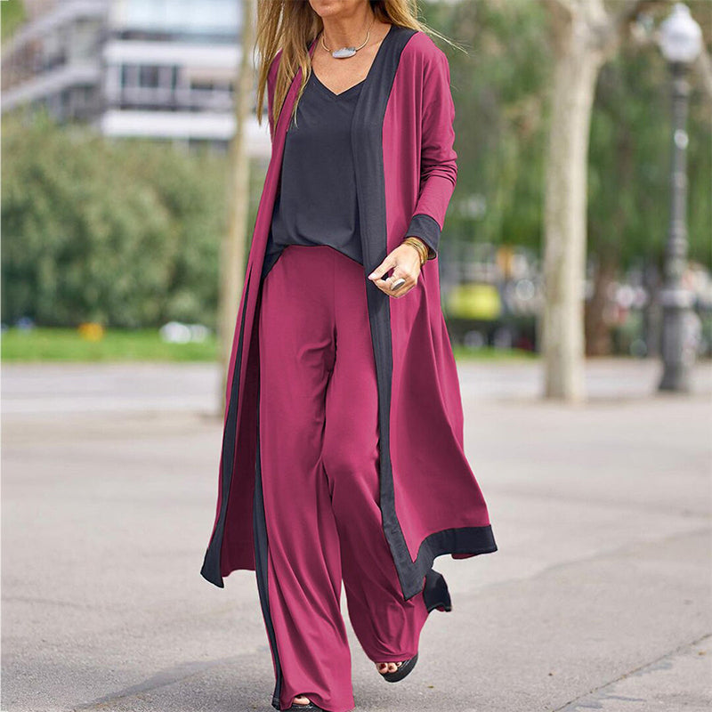 ⌛50 % Rabatt auf Neuheiten – 3-teiliges Damen-Set aus kontrastfarbener Strickjacke, Weste und Hose