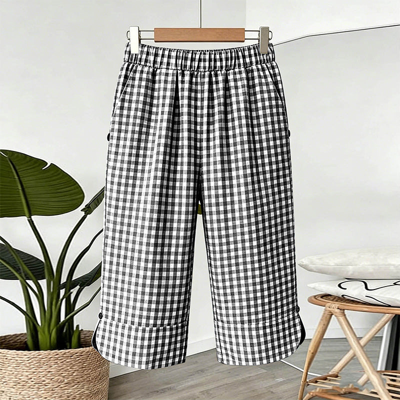 Damen lässige karierte Caprihosen