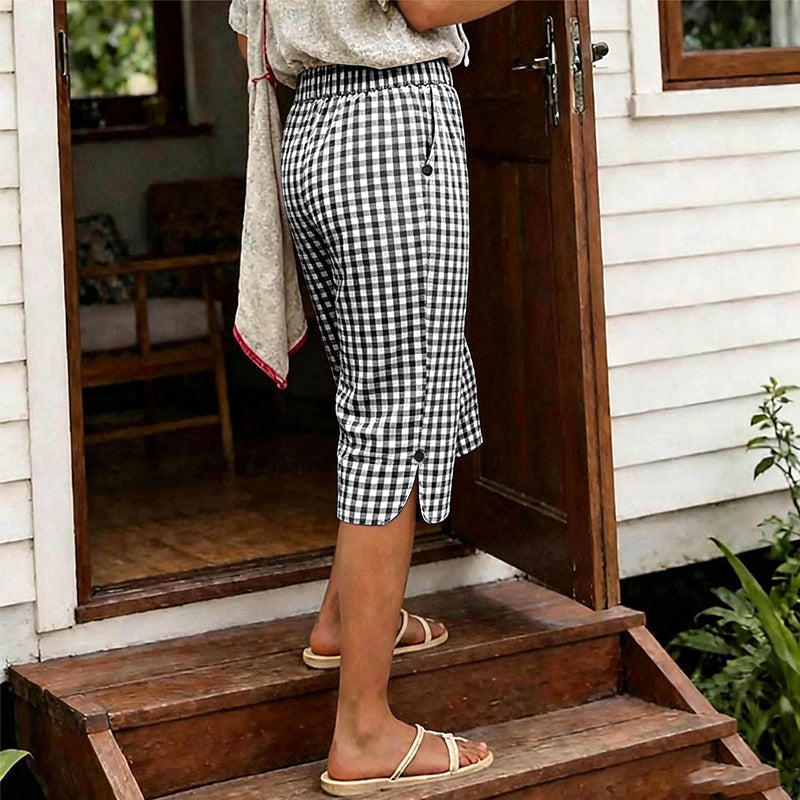 Damen lässige karierte Caprihosen