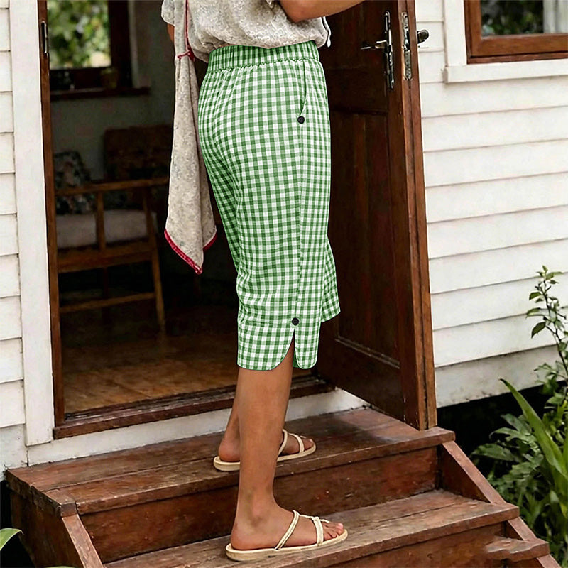 Damen lässige karierte Caprihosen