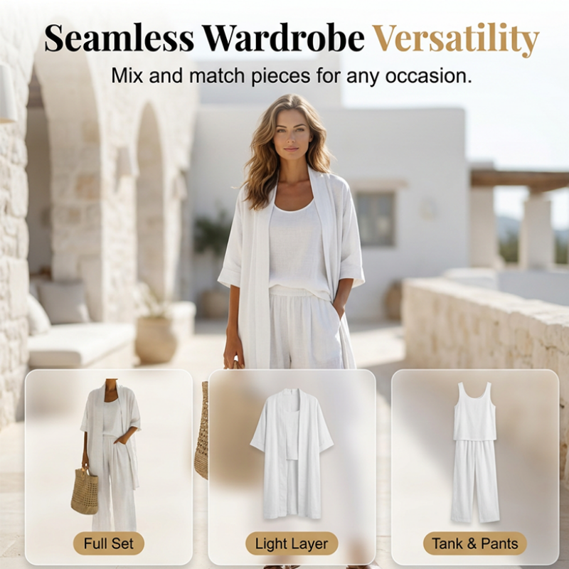 💞 Über 100.000 verkauft! Sommerhit 2026 – nur kurze Zeit -50%！ 3-teiliges Sommeroutfit für Damen