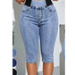 Damen hochtaillierte Denim-Caprihosen mit elastischem Bund – verkürzte Jeans