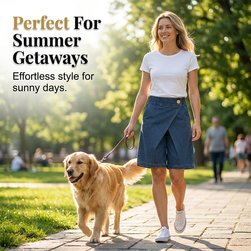 🩳 50% RABATT! ⏰ Modische asymmetrische Damen Shorts aus Jeans-Stoff – Wickel-Front Design & elastischer Stoff – Praktische Seitentaschen – perfekt für Stadt und Sommerausflüge ✨