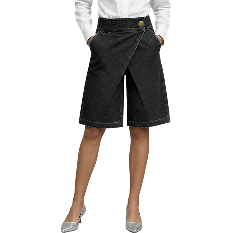 🩳 50% RABATT! ⏰ Modische asymmetrische Damen Shorts aus Jeans-Stoff – Wickel-Front Design & elastischer Stoff – Praktische Seitentaschen – perfekt für Stadt und Sommerausflüge ✨