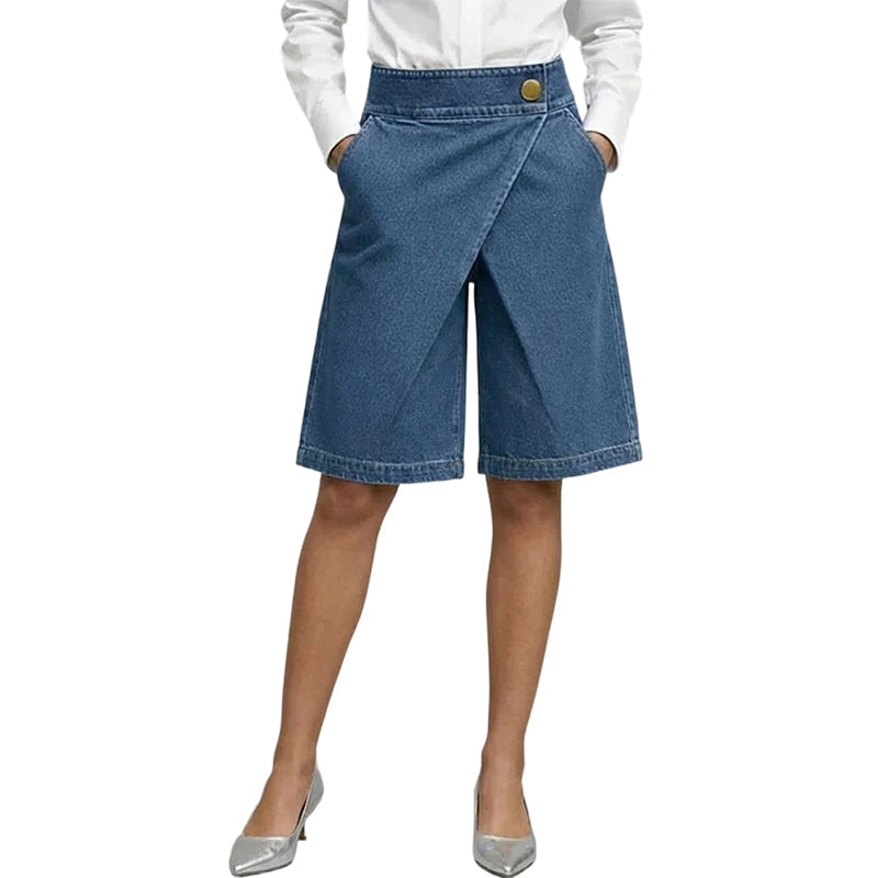 🩳 50% RABATT! ⏰ Modische asymmetrische Damen Shorts aus Jeans-Stoff – Wickel-Front Design & elastischer Stoff – Praktische Seitentaschen – perfekt für Stadt und Sommerausflüge ✨