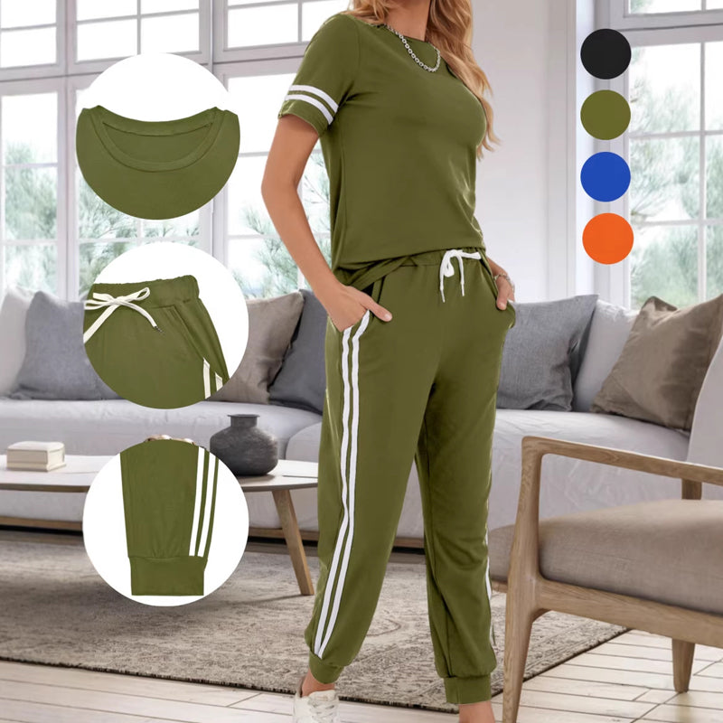 Damen lässiges zweiteiliges Set mit Seitenstreifen