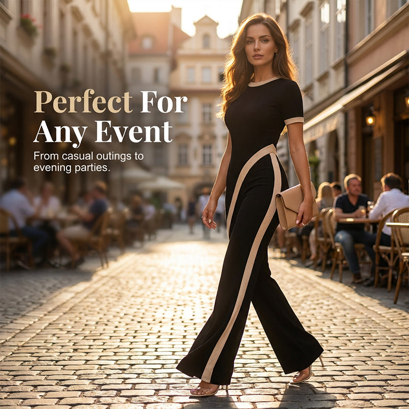 Damen Set aus Kurzarm-Oberteil & ausgestellter Hose