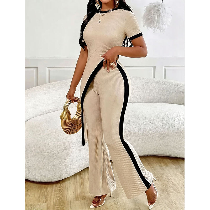 Damen Set aus Kurzarm-Oberteil & ausgestellter Hose