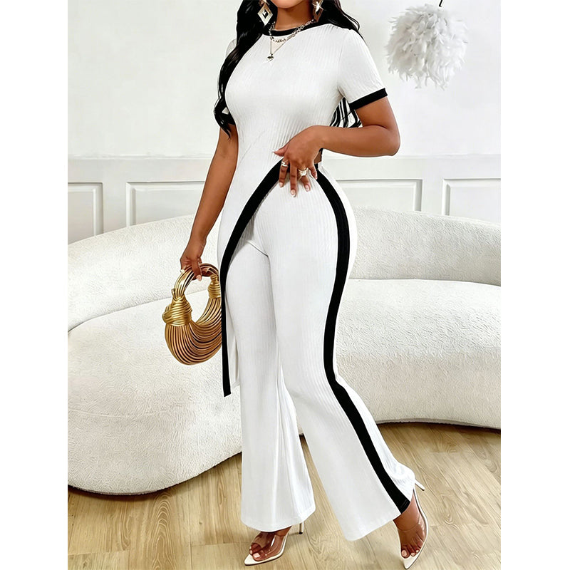 Damen Set aus Kurzarm-Oberteil & ausgestellter Hose