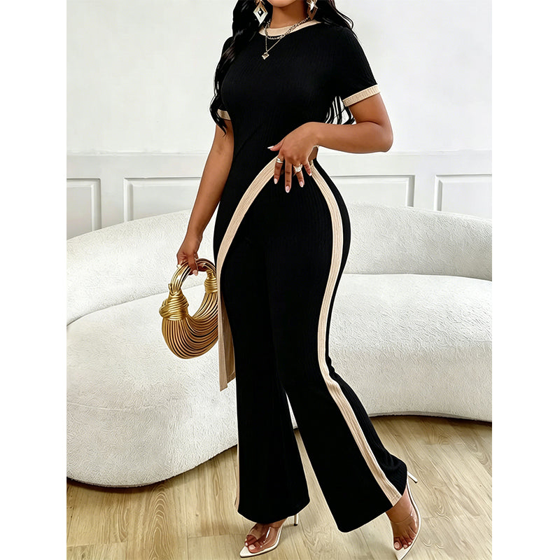 Damen Set aus Kurzarm-Oberteil & ausgestellter Hose