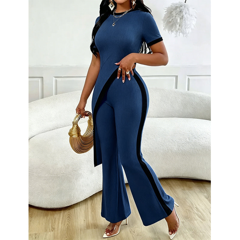 Damen Set aus Kurzarm-Oberteil & ausgestellter Hose