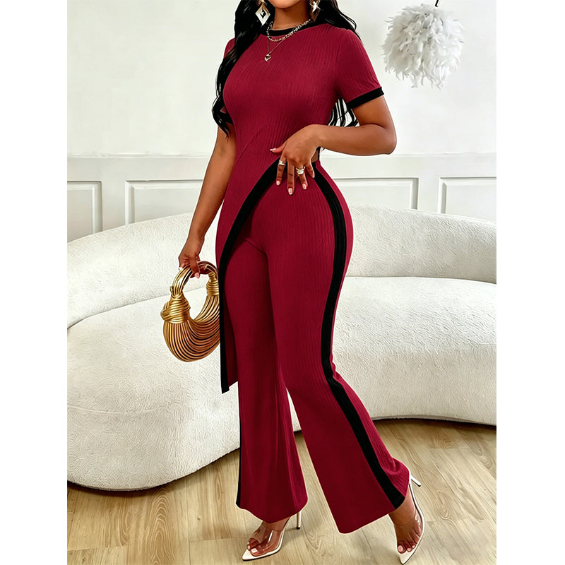 Damen Set aus Kurzarm-Oberteil & ausgestellter Hose