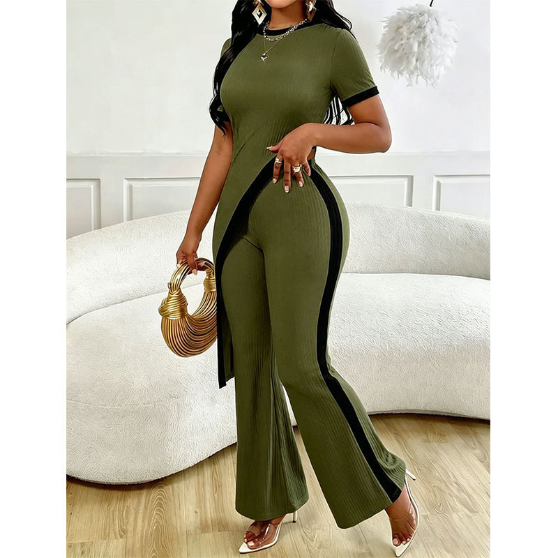 Damen Set aus Kurzarm-Oberteil & ausgestellter Hose