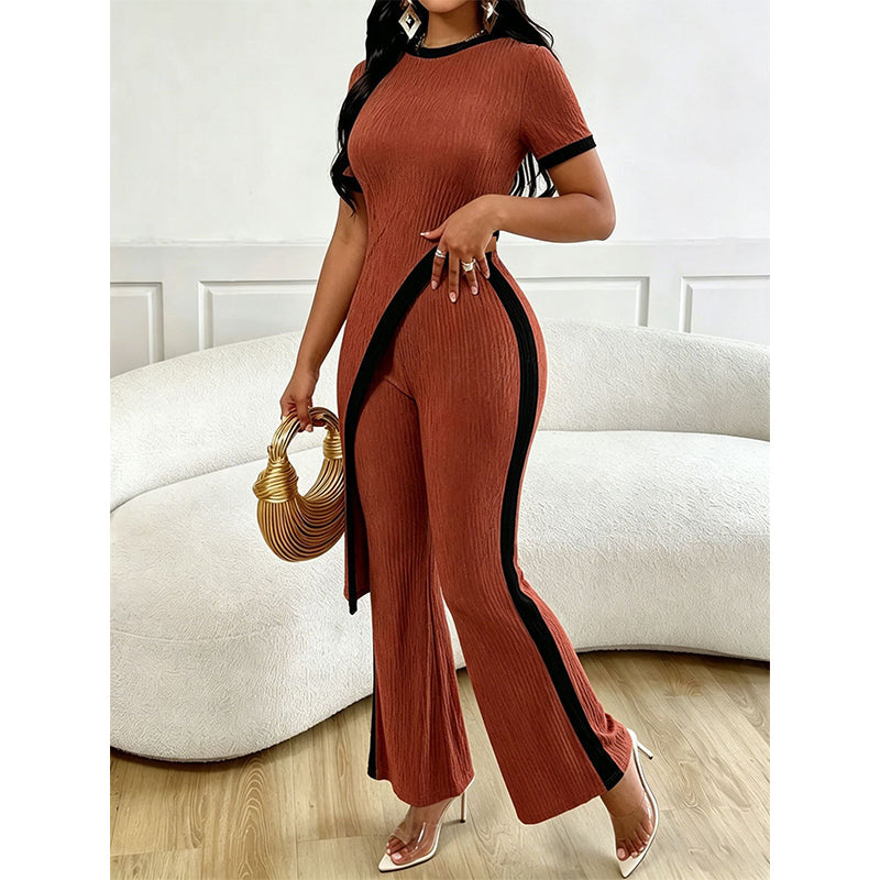 Damen Set aus Kurzarm-Oberteil & ausgestellter Hose