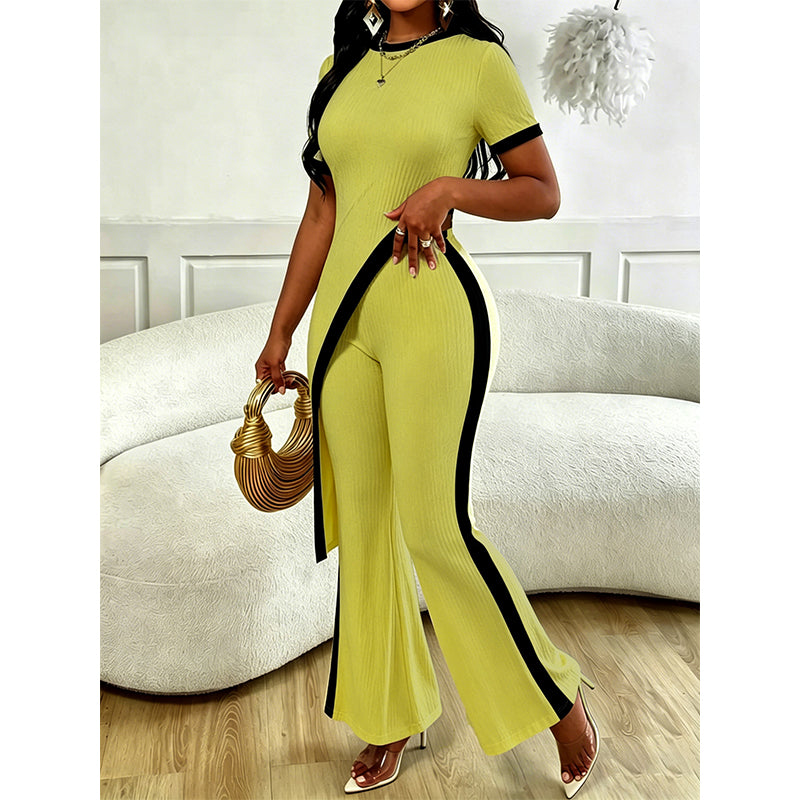 Damen Set aus Kurzarm-Oberteil & ausgestellter Hose